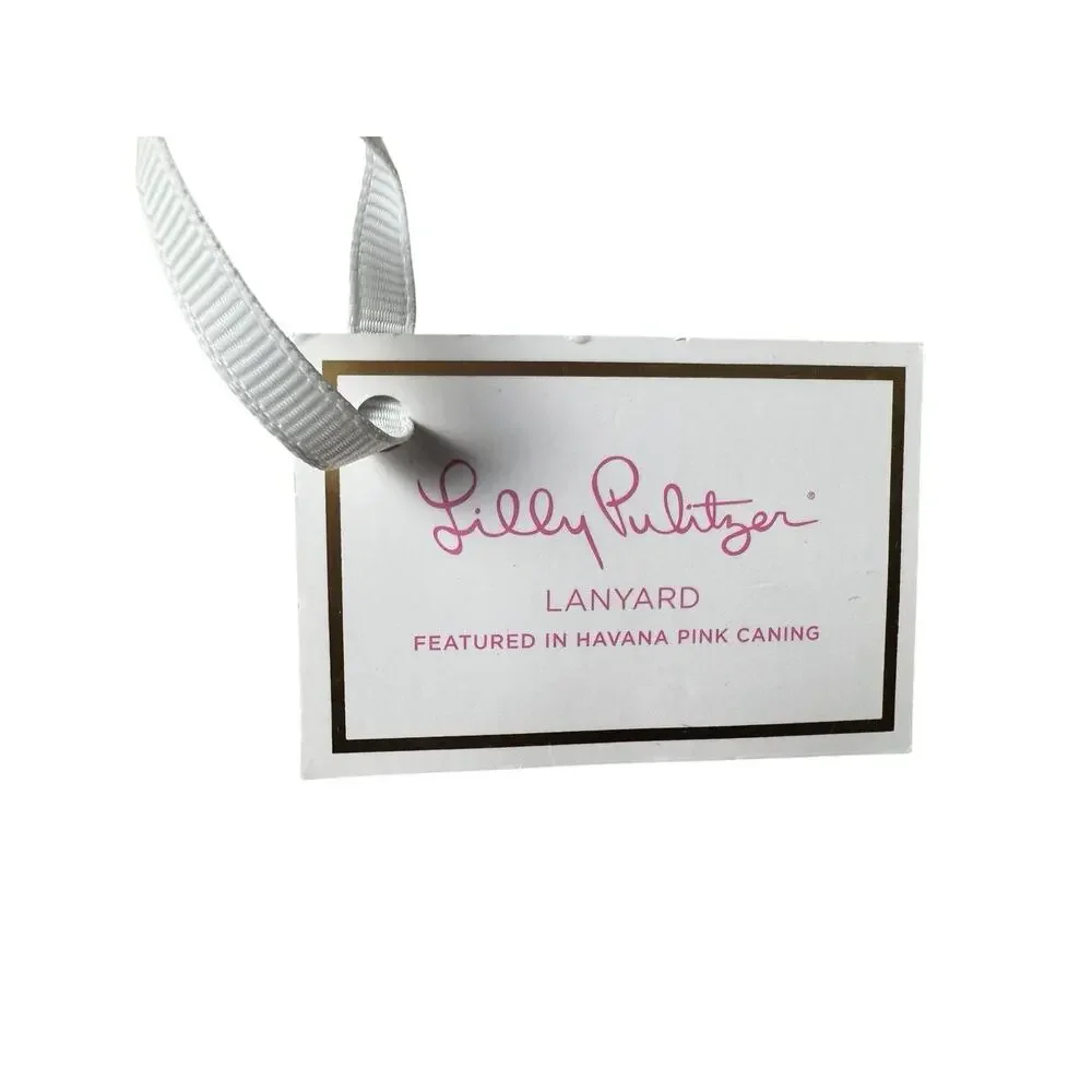 Lilly Pulitzer Lanyard Havana Pink Caning Gold Key ID Badge Holder